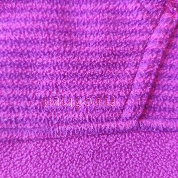 G's Patagonia purple striped elbow patch fleece hoodie XXL (16/18) - Picture 6 of 8